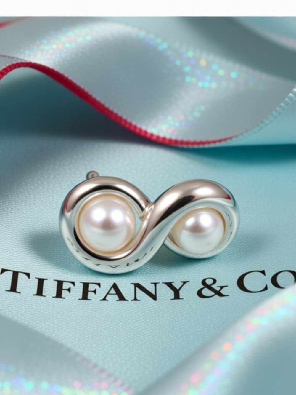 Tiffany & Co 925 Sterling Silver Infinity Swirl Pearl Stud Earring 1